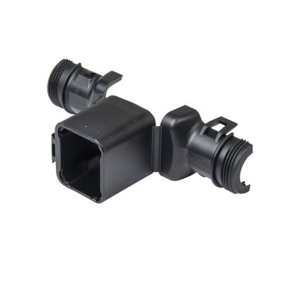 Deutsch DT Series 8-Way backshell for receptacles, featuring a 180¬∞ angle, designed for secure electrical connections.