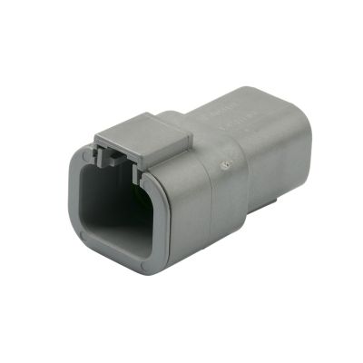Gray Deutsch DTP04-4P 4-way receptacle connector with durable housing for reliable electrical connections.