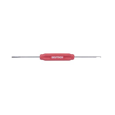 Red Deutsch DT-RT1 multi-use removal tool with double-ended metal tips on a clean white background.