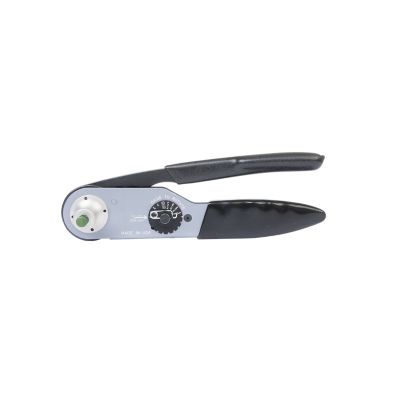 Crimp tool with four indent design, ergonomic handles, and adjustable settings for precision electrical work.