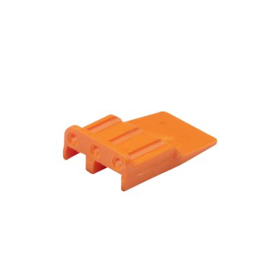 Orange Deutsch WM-3S, DTM 3-way plug wedge featuring three holes, designed for secure electrical connections.