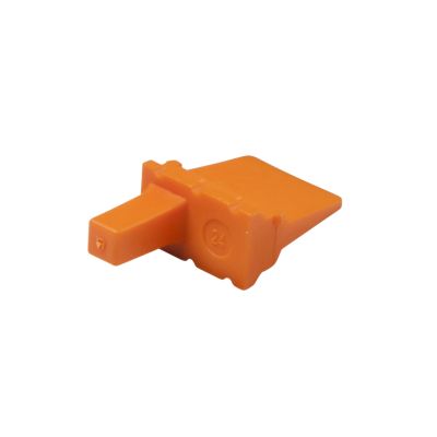 Orange Deutsch WM-6P DTM 6-way receptacle wedge with durable design.