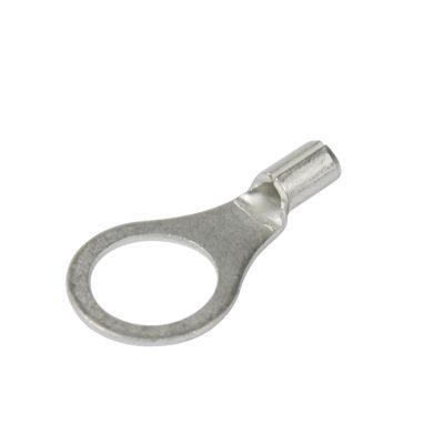 Copper tin-plated ring terminal with a 5/16" stud opening, non-insulated, ideal for 22-18 gauge wires.