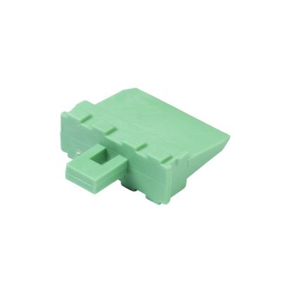Green Deutsch W8P DT 8-way receptacle wedge with a compact, angular design and secure latch system for electrical components.