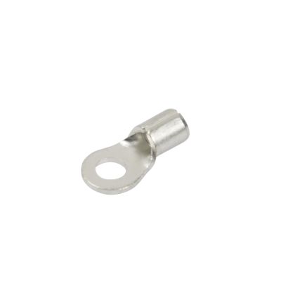 Copper tin-plated ring terminal, non-insulated, suitable for 4 stud connections and 16-14 gauge wires.