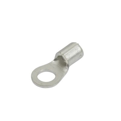 Copper tin plated ring terminal, non-insulated, suitable for 6 stud, 16-14 gauge wires, shown isolated on white background.