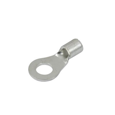 Copper tin-plated ring terminal with circular opening and crimp connector for secure electrical connections.