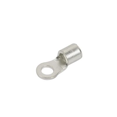 Non-insulated copper tin-plated ring terminal with 6 stud connection, suited for 12-10 gauge wiring applications.