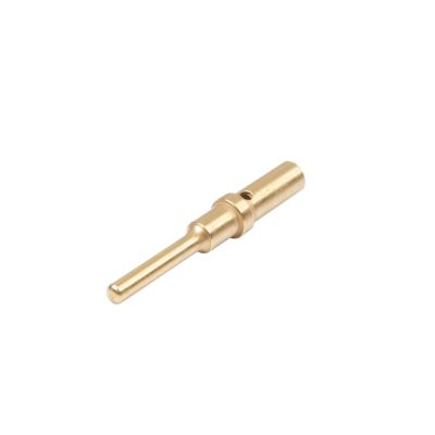 Gold-plated DT pin contact, solid design, showcasing precision engineering and quality materials. Ideal for connectivity solutions.