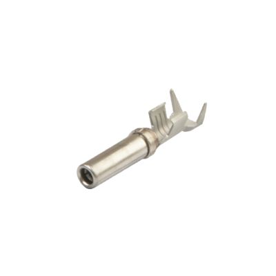 Nickel-plated Deutsch DTP/DTHD pin contact, size 12, showcasing its durable metal finish and design.
