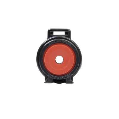 Deutsch DTHD Series receptacle size 8 with red circular core and black outer housing, front view.