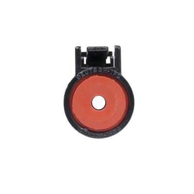 Front view of a DEUTSCH DTHD Series Plug - Size 8 with a black casing and red center, highlighting its robust design.