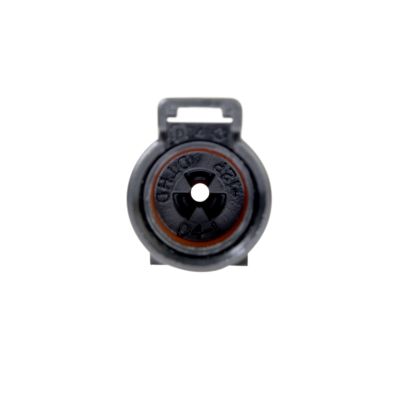 Front view of a DEUTSCH DTHD Series Size 12 receptacle, featuring its circular design and secure latch mechanism.