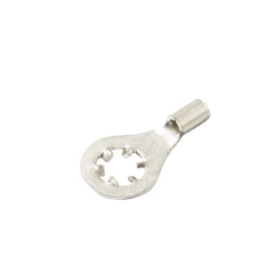 Non-Insulated Star Ring Terminal with circular hole and crimp end for connecting wires, suitable for various electrical applications.