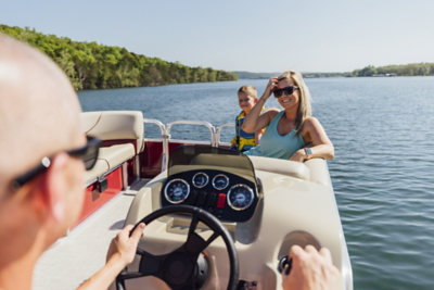 16' small pontoon boat powered by a 4 HP electric motor w/ power