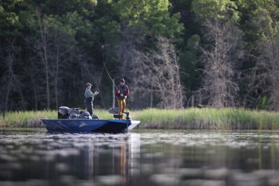 Two Fishermen on Lund Bass Boat