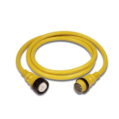 Yellow cordset cable with durable connectors on each end, ideal for adapters and outlet/receptacle use in industrial settings.