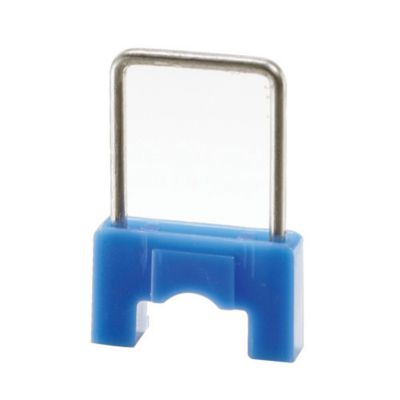 Blue CableBoss staple for cable management with metal arch design. Limited quantity available in a box of 250.