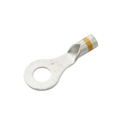 Non-insulated long neck ring terminal with circular opening, designed for secure electrical connections.