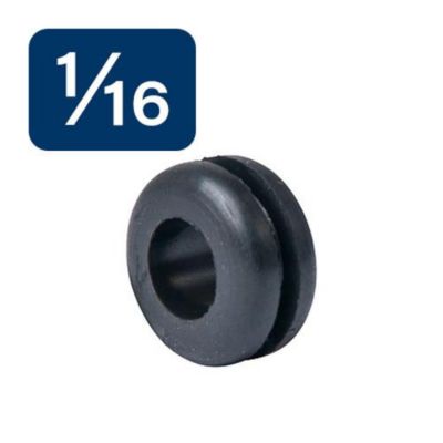 Black rubber grommet with a visible groove, showcasing its inside diameter range. Ideal for sealing and protection tasks.