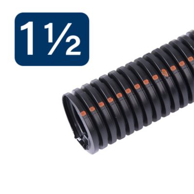 Durable black UV resistant split loom with high-temp tolerance and orange stripe, designed for cable protection.