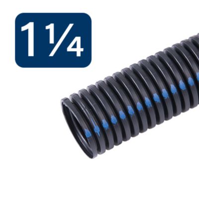 Black flame retardant split loom with blue stripe design for wire protection.