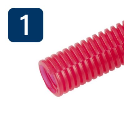 Red split wire loom tube, flexible corrugated design, ideal for organizing and protecting cables.