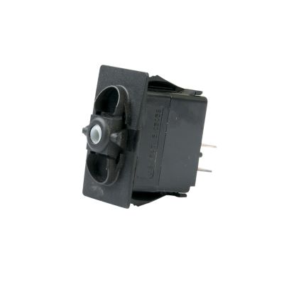 Rocker switch by Carling Technologies, SPST On-Off configuration, no lamp, black body with prominent actuator design.