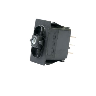 Carling Technologies rocker switch, SPDT On-Off-On, without lamp, showcasing side angle and terminal connectors.