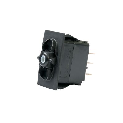 Black Carling Technologies V8D1S00B rocker switch, SPDT On-Off-On configuration, without a lamp.