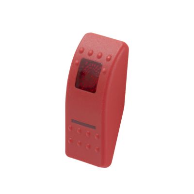 Red rocker switch with Contura II actuator, featuring two red lenses on a hard plastic body.