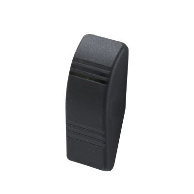 Black Rocker Switch by Carling Technologies with Contura III Actuator and green lens, hard plastic construction.
