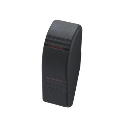Black rocker switch with Contura III actuator, featuring hard plastic design and two red lenses.
