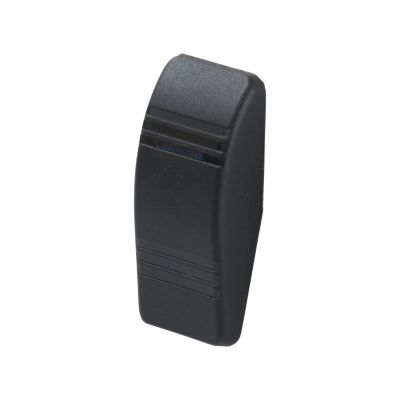 Black rocker switch with Contura III actuator featuring a blue lens, designed in durable hard plastic.