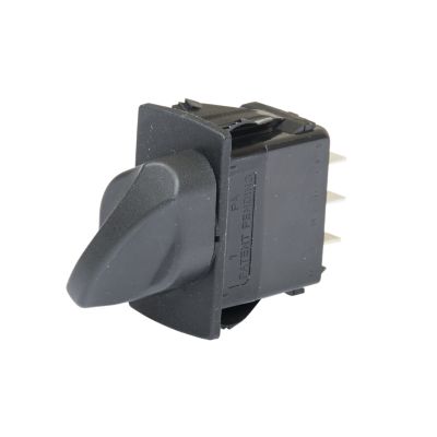 Rotary switch by Carling Technologies, DPDT, non-lit, black housing, suitable for RV applications, shown in angled view.
