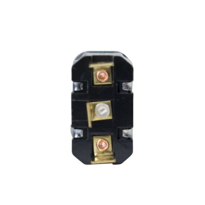 Carling F-Series SPDT toggle switch with three copper terminals, black casing, and durable metal connectors.
