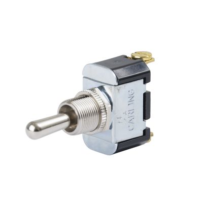 Carling Technologies SPDT On-Off-On toggle switch with silver finish and screw terminals for reliable electrical connections.