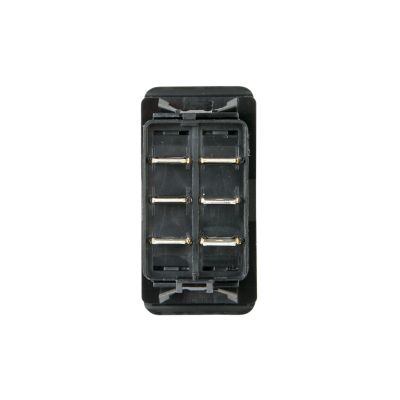 Carling Contura III DPDT non-illuminated rocker switch, showcasing rear view with terminal connections.