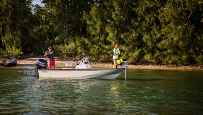 Two People Fishing on Boston Whaler Montauk Center Console Boat