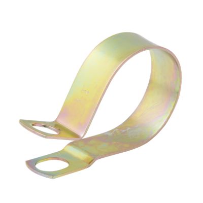 Carbon steel loom clamp with a curved metallic finish, featuring mounting holes at both ends for secure fastening.