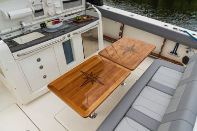 Cockpit seating area with tables