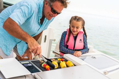 Family of 4 Fishing on Boston Whaler 210 Vantage Dual Console Boat