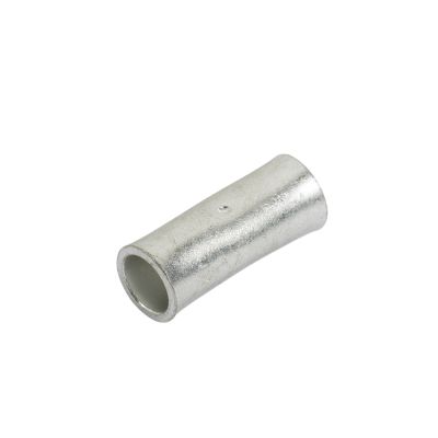 Non-insulated solid barrel butt connector with a metallic finish on a white background.