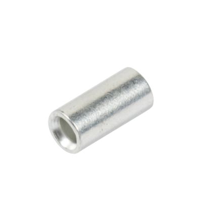 Metallic parallel connector, tube-shaped, designed for electrical connections, suitable for 16 gauge wires.