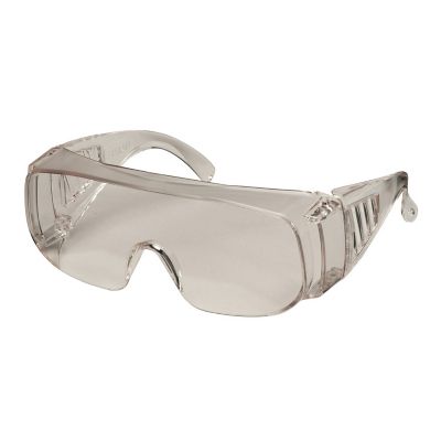 Clear ULINE S-7022 safety glasses with wraparound design for visitor protection.