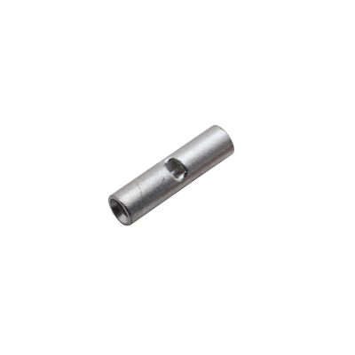 Silver non-insulated butt connector with brazed barrel design, suitable for 16-14 gauge wires.