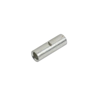 Non-insulated butt connector with brazed barrel, ideal for 8 Ga wires in electrical applications.