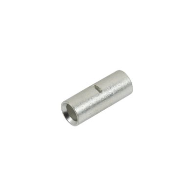 Non-insulated butt connector with brazed barrel, suitable for electrical connections, features a durable metal finish.