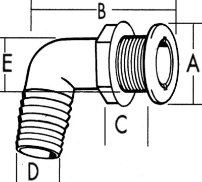 THRU HULL 3/4″ 90 DG BLACK W/ DOUBLE NUT