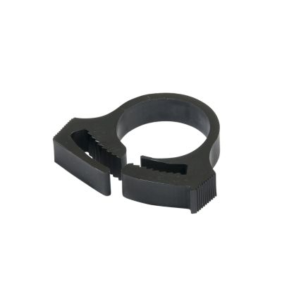 Black Heyco 2318 nylon hose clamp with a flexible design, ideal for securing hoses efficiently.